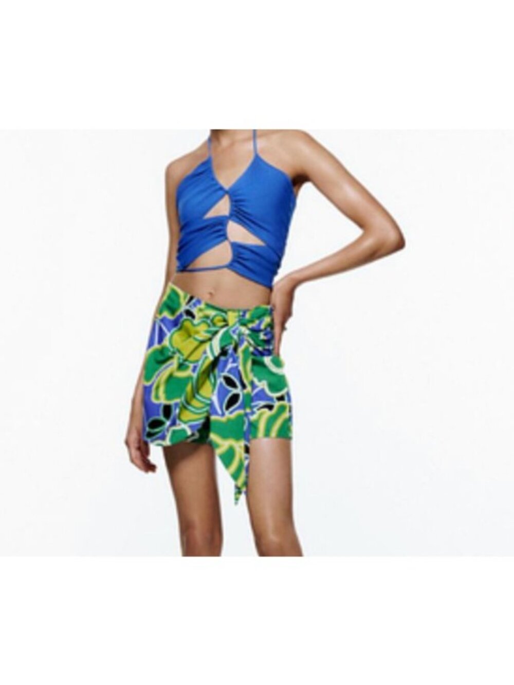 Zara printed pareo skort Women’s Floral green size medium faux wrap colorful